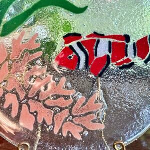 Peggy Karr Signed Fused Glass Art Plate – Clownfish Coral Reef Design – 8”
